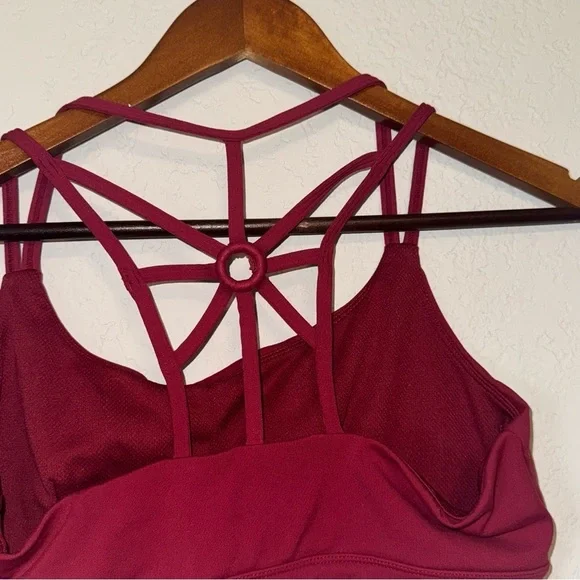 Dark Berry Red Strappy Back Sports Bra - Picture 4 of 5